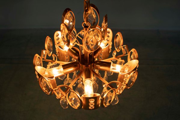 Mid-Century Brass and Crystal Chandelier in the style of Gaetano Sciolari for Palwa-HGA-552863