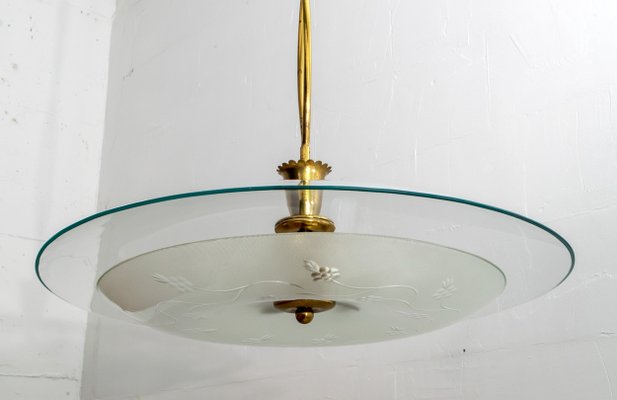 Mid-Century Brass and Glass Church Chandelier by Pietro Chiesa for Fontana Arte, 1940s-FER-620932