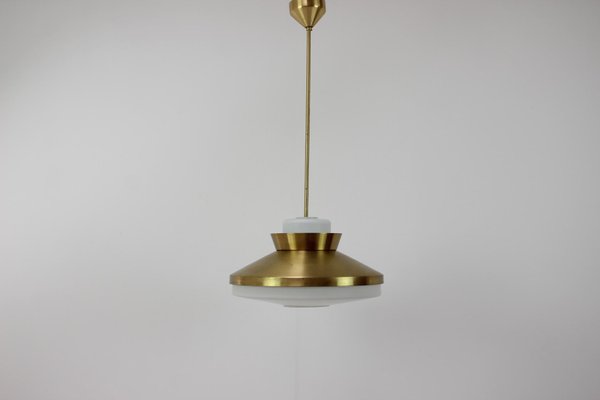 Mid-Century Brass and Glass Pendant by Valasske Mezirici, 1970s-TZ-1318935