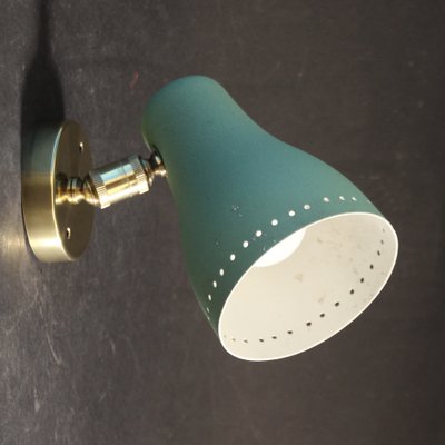 Mid-Century Brass and Green Adjustable Wall Lamp Sconce, 1950s-SY-1192488