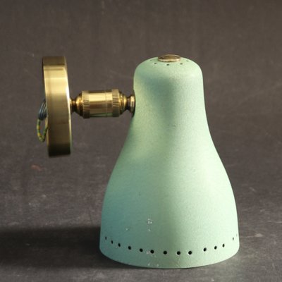 Mid-Century Brass and Green Adjustable Wall Lamp Sconce, 1950s-SY-1192488