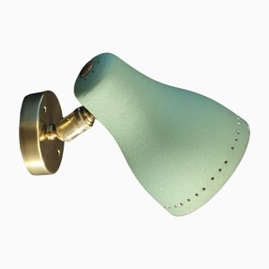 Mid-Century Brass and Green Adjustable Wall Lamp Sconce, 1950s-SY-1192488