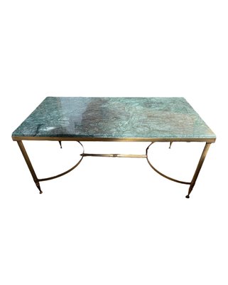 Mid-Century Brass and Green Marble Coffee Table, France, 1960s-LA-1357777