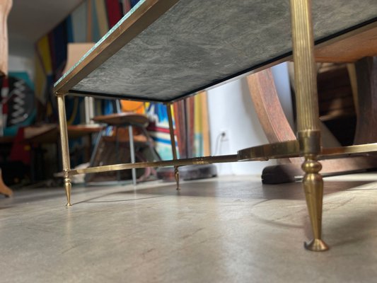 Mid-Century Brass and Green Marble Coffee Table, France, 1960s-LA-1357777