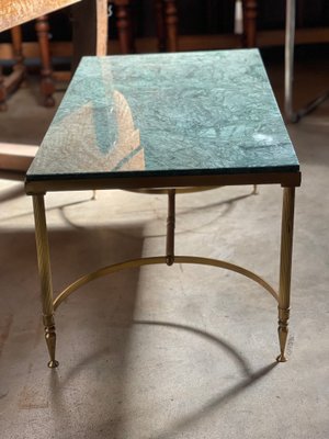 Mid-Century Brass and Green Marble Coffee Table, France, 1960s-LA-1357777