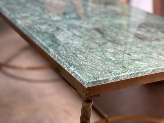 Mid-Century Brass and Green Marble Coffee Table, France, 1960s-LA-1357777