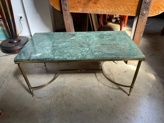 Mid-Century Brass and Green Marble Coffee Table, France, 1960s-LA-1357777