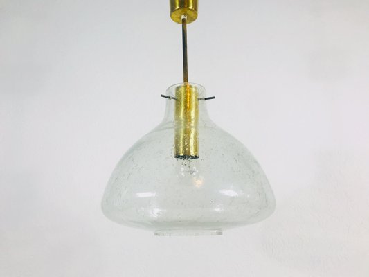 Mid-Century Brass and Ice Glass Pendant Lamp from Doria Leuchten, 1960s-PUK-564668