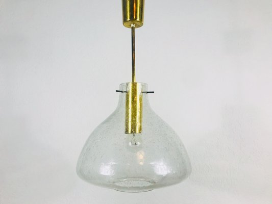 Mid-Century Brass and Ice Glass Pendant Lamp from Doria Leuchten, 1960s-PUK-564668