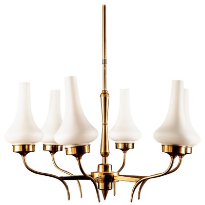 Mid-Century Brass and Murano Glass Chandelier, Italy, 1958-MBH-1031808