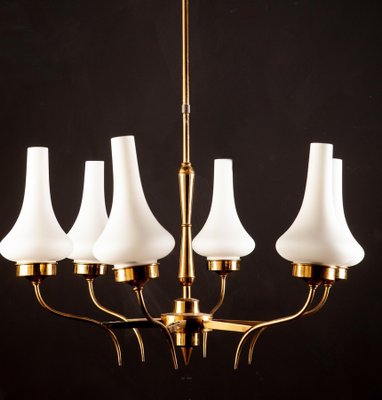 Mid-Century Brass and Murano Glass Chandelier, Italy, 1958-MBH-1031808