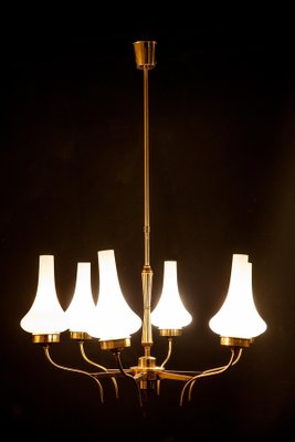 Mid-Century Brass and Murano Glass Chandelier, Italy, 1958-MBH-1031808