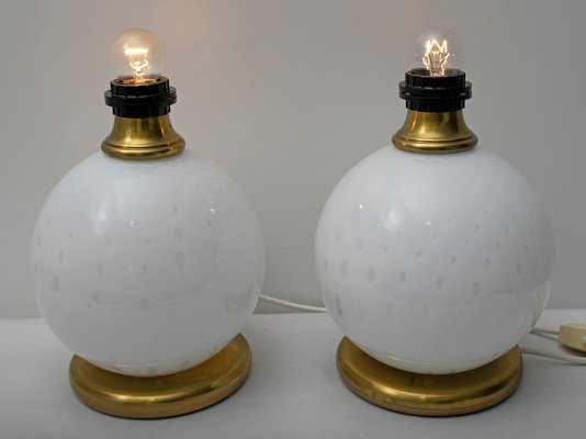 Mid-Century Brass and Murano Glass Table Lamps, 1970s, Set of 2-FER-552012