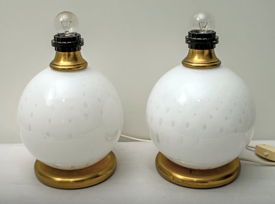 Mid-Century Brass and Murano Glass Table Lamps, 1970s, Set of 2-FER-552012