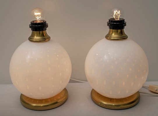 Mid-Century Brass and Murano Glass Table Lamps, 1970s, Set of 2-FER-552012