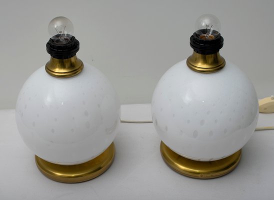 Mid-Century Brass and Murano Glass Table Lamps, 1970s, Set of 2-FER-552012