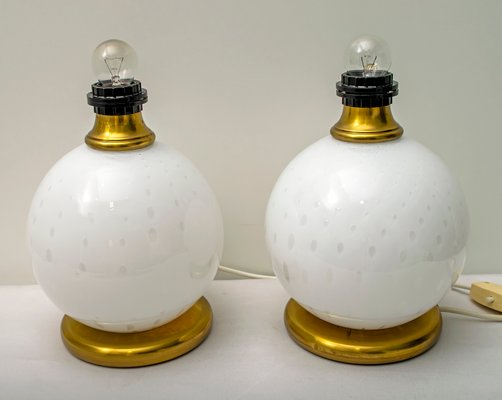 Mid-Century Brass and Murano Glass Table Lamps, 1970s, Set of 2-FER-552012