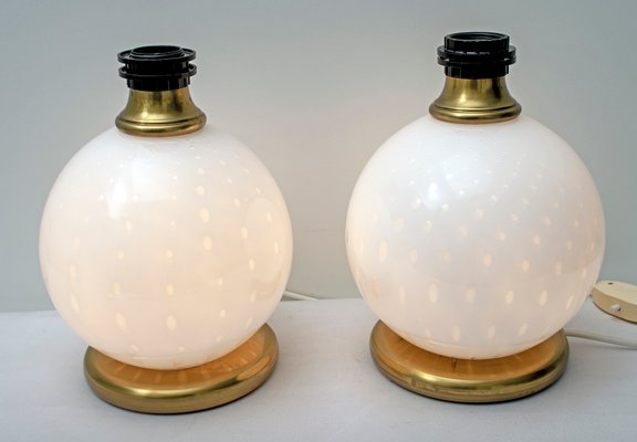 Mid-Century Brass and Murano Glass Table Lamps, 1970s, Set of 2-FER-552012