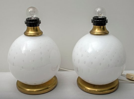 Mid-Century Brass and Murano Glass Table Lamps, 1970s, Set of 2-FER-552012