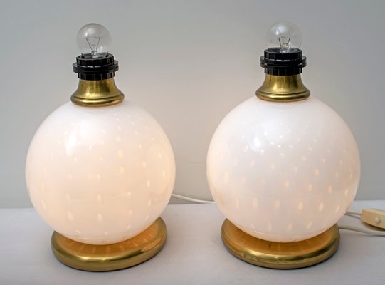 Mid-Century Brass and Murano Glass Table Lamps, 1970s, Set of 2-FER-552012