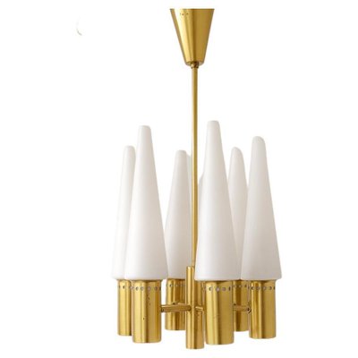 Mid-Century Brass and Opaline Ceiling Lamp by Hans-Agne Jakobsson, Sweden, 1950s-UYK-1293997