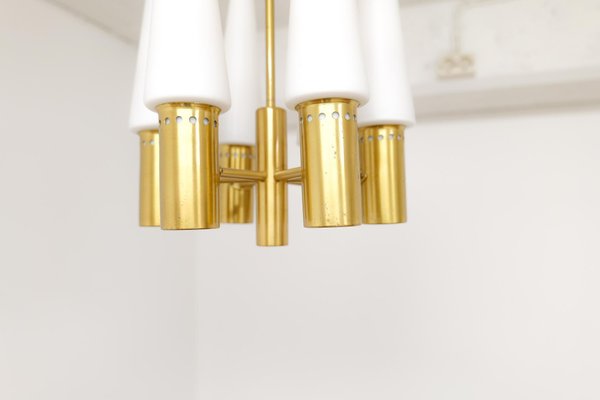 Mid-Century Brass and Opaline Ceiling Lamp by Hans-Agne Jakobsson, Sweden, 1950s-UYK-1293997