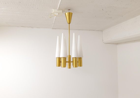 Mid-Century Brass and Opaline Ceiling Lamp by Hans-Agne Jakobsson, Sweden, 1950s-UYK-1293997