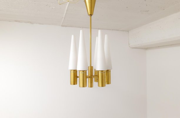 Mid-Century Brass and Opaline Ceiling Lamp by Hans-Agne Jakobsson, Sweden, 1950s-UYK-1293997