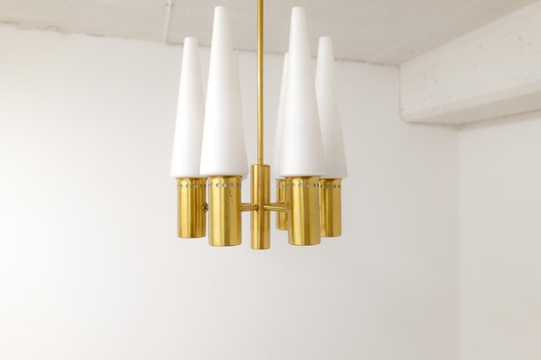 Mid-Century Brass and Opaline Ceiling Lamp by Hans-Agne Jakobsson, Sweden, 1950s-UYK-1293997