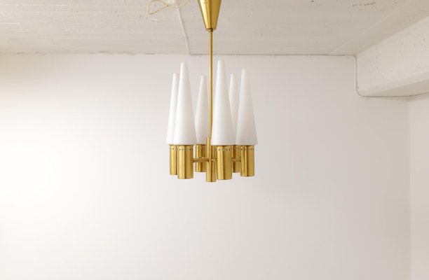 Mid-Century Brass and Opaline Ceiling Lamp by Hans-Agne Jakobsson, Sweden, 1950s-UYK-1293997