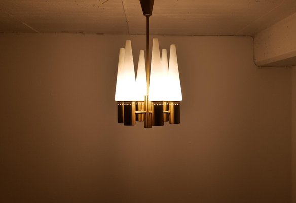 Mid-Century Brass and Opaline Ceiling Lamp by Hans-Agne Jakobsson, Sweden, 1950s-UYK-1293997