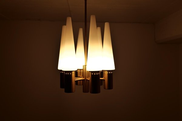 Mid-Century Brass and Opaline Ceiling Lamp by Hans-Agne Jakobsson, Sweden, 1950s-UYK-1293997