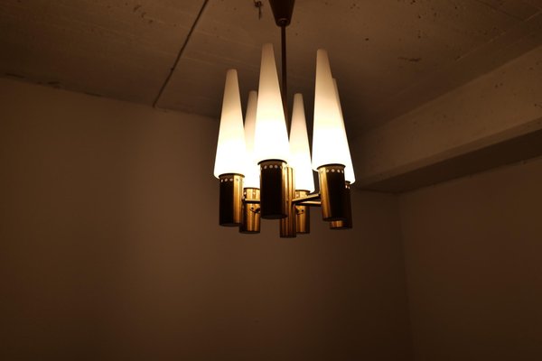 Mid-Century Brass and Opaline Ceiling Lamp by Hans-Agne Jakobsson, Sweden, 1950s-UYK-1293997