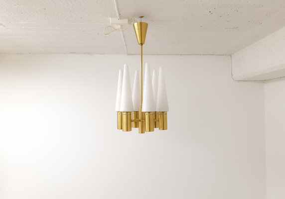 Mid-Century Brass and Opaline Ceiling Lamp by Hans-Agne Jakobsson, Sweden, 1950s-UYK-1293997