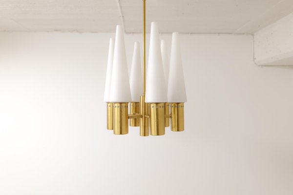 Mid-Century Brass and Opaline Ceiling Lamp by Hans-Agne Jakobsson, Sweden, 1950s-UYK-1293997