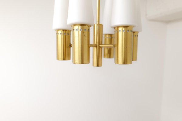 Mid-Century Brass and Opaline Ceiling Lamp by Hans-Agne Jakobsson, Sweden, 1950s-UYK-1293997