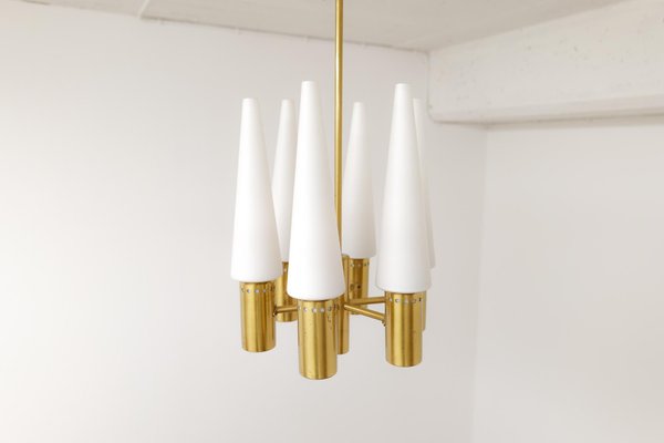 Mid-Century Brass and Opaline Ceiling Lamp by Hans-Agne Jakobsson, Sweden, 1950s-UYK-1293997