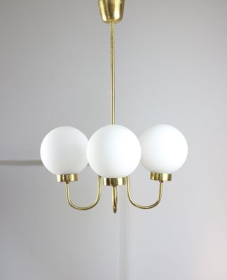 Mid-Century Brass and Opaline Glass Chandelier-HGJ-1078876