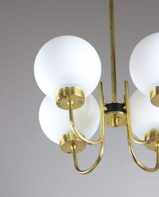 Mid-Century Brass and Opaline Glass Chandelier-HGJ-1078876