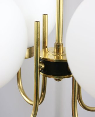 Mid-Century Brass and Opaline Glass Chandelier-HGJ-1078876