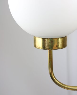 Mid-Century Brass and Opaline Glass Chandelier-HGJ-1078876