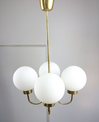 Mid-Century Brass and Opaline Glass Chandelier-HGJ-1078876