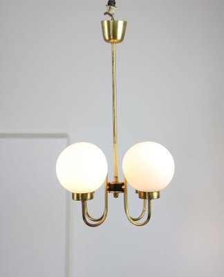 Mid-Century Brass and Opaline Glass Chandelier-HGJ-1078876