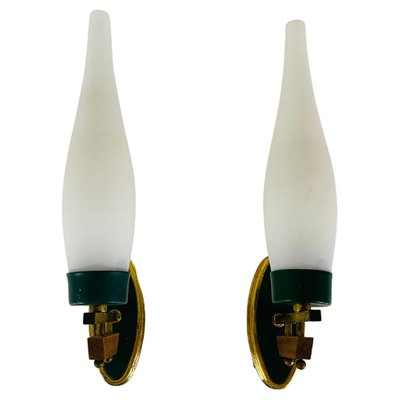 Mid-Century Brass and Opaline Glass Wall Lamps, Italy, 1960s, Set of 2-PUK-1355447