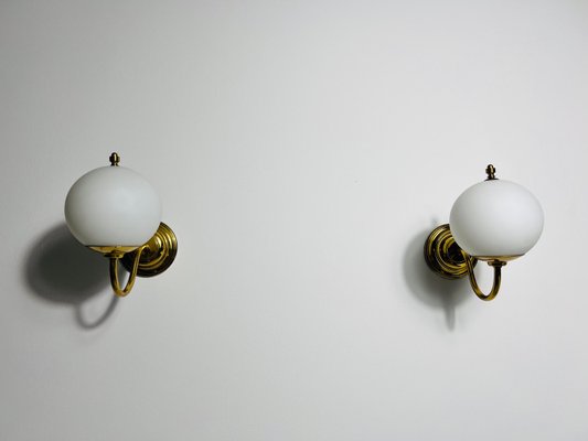 Mid-Century Brass and Opaline Glass Wall Lamps, Italy, 1960s, Set of 2-PUK-2024100