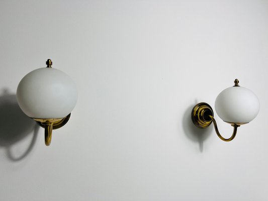 Mid-Century Brass and Opaline Glass Wall Lamps, Italy, 1960s, Set of 2-PUK-2024100