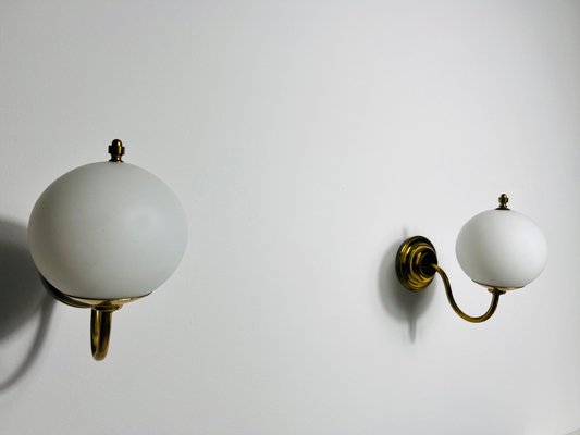 Mid-Century Brass and Opaline Glass Wall Lamps, Italy, 1960s, Set of 2-PUK-2024100