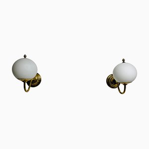 Mid-Century Brass and Opaline Glass Wall Lamps, Italy, 1960s, Set of 2-PUK-2024100