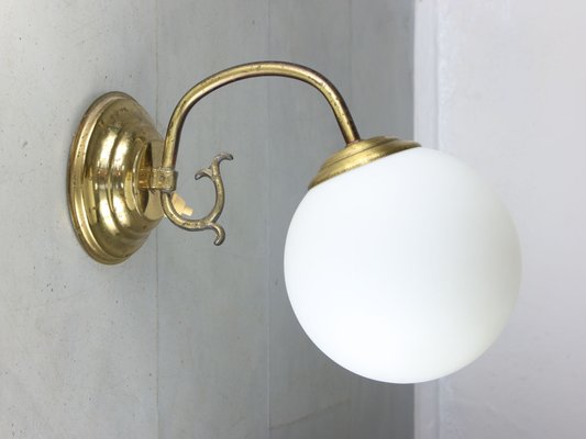 Mid-Century Brass and Opaline Sconce-HGJ-1251361