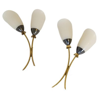 Mid-Century Brass and Opaline Wall Lamps from ASEA, Sweden, 1950s, Set of 2-UYK-1362805